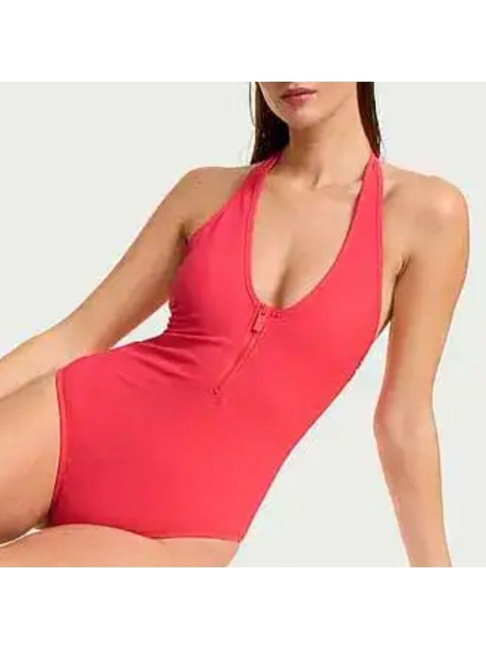 Victoria's Secret Two-Tone Zip One-Piece Swimsuit Halter Wireless XL